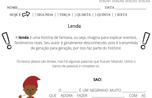 atividade lenda lacunada